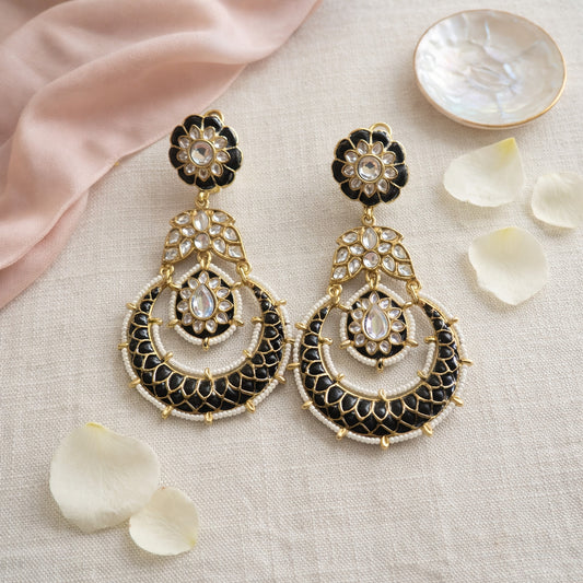 Black Noor Kundan Chandbali Earrings