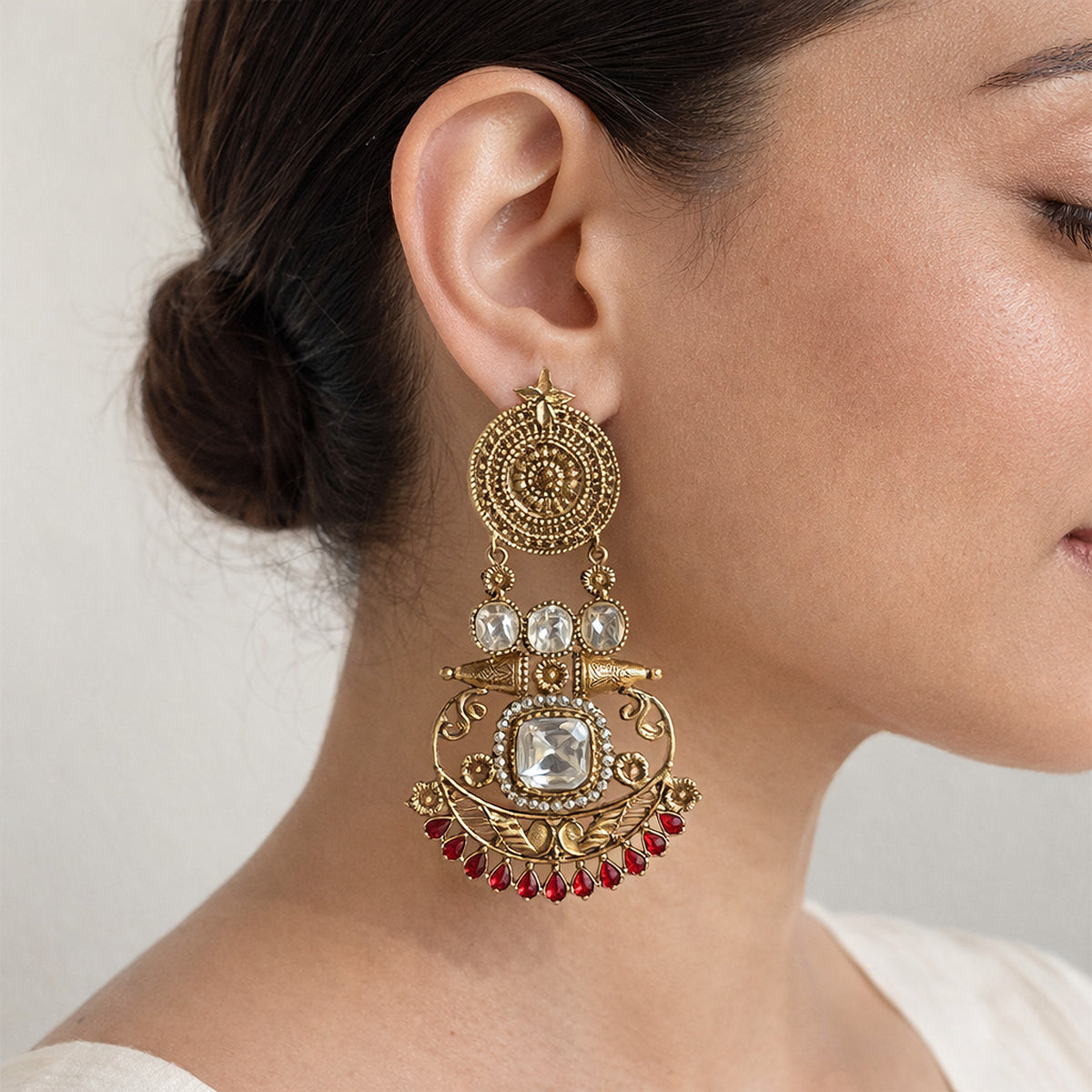 Ruby Mastani Kundan Chandbali Earrings