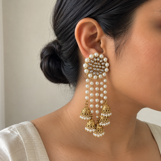 Sitara Kundan Pearl Jhumka Earrings