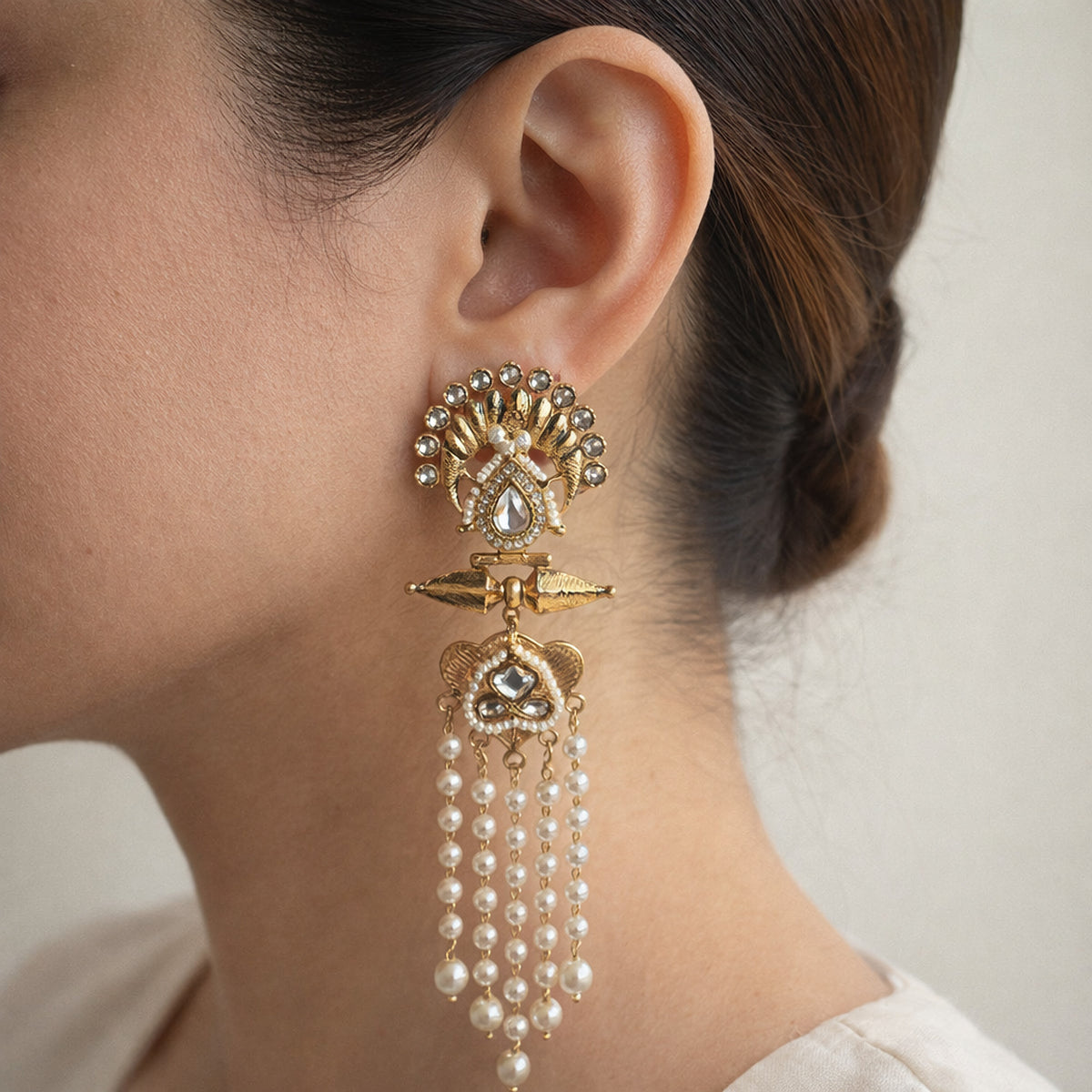 Pankh Kundan Pearl Tassel Earrings