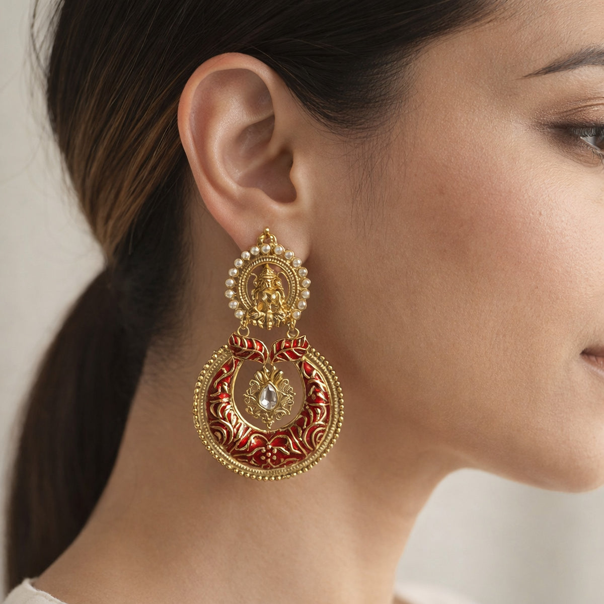 Ruby Devika Temple Chandbali Earrings
