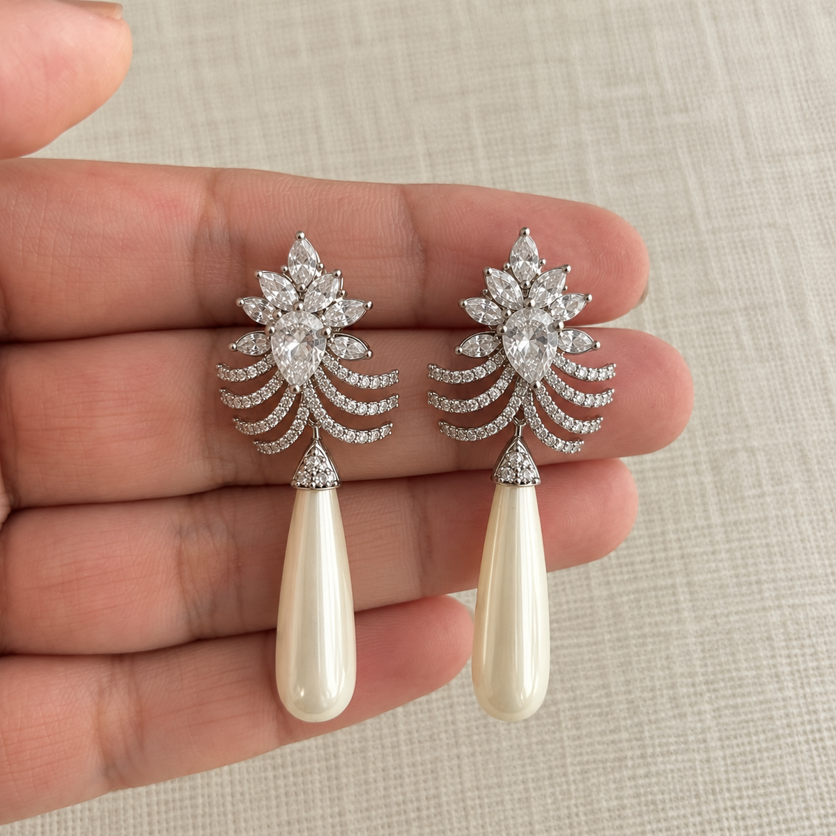 Celeste American Diamond Pearl Drop Earrings
