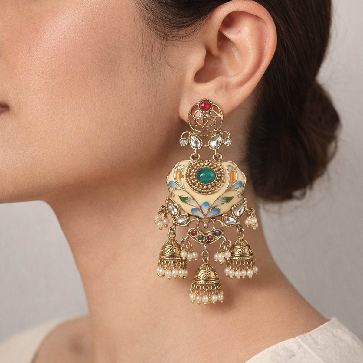 Gulzar Meenakari Jhumka Earrings