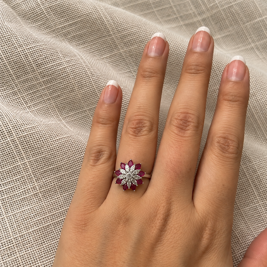 Ruby Dahlia Flower Ring