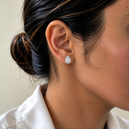 Luna Pear American Diamond Halo Studs