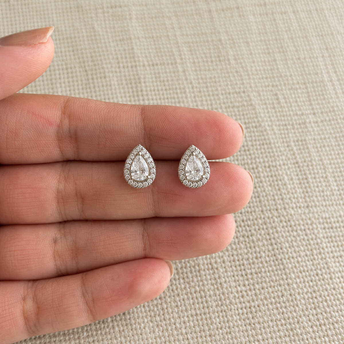 Luna Pear American Diamond Halo Studs