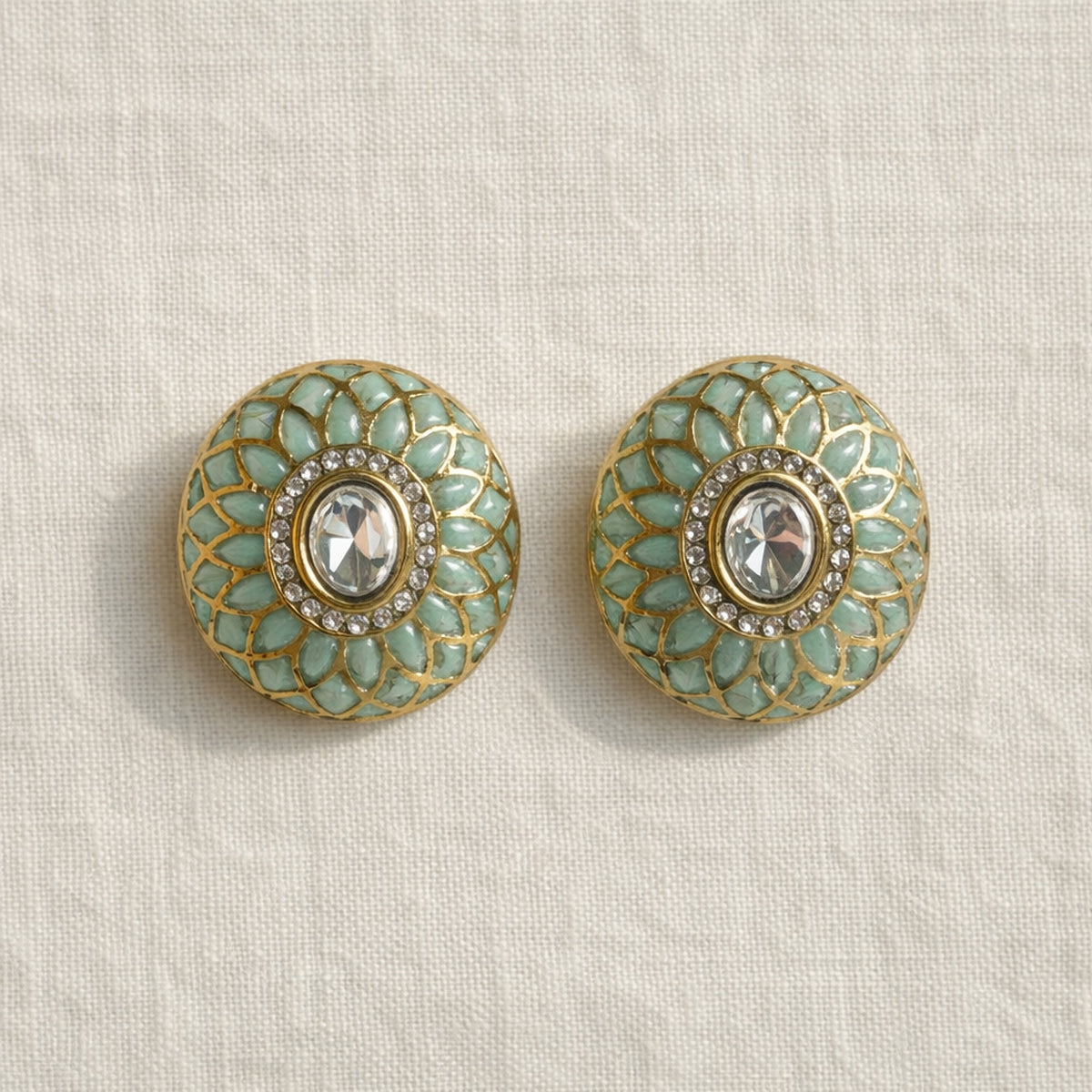 Mint Phool Meenakari Stud Earrings