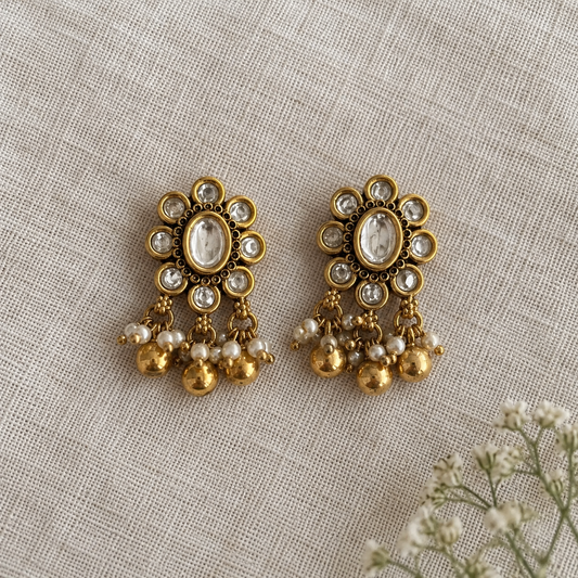Chameli Kundan Stud Earrings with Drops