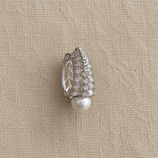 Cora American Diamond Pearl Half Hoop Earrings
