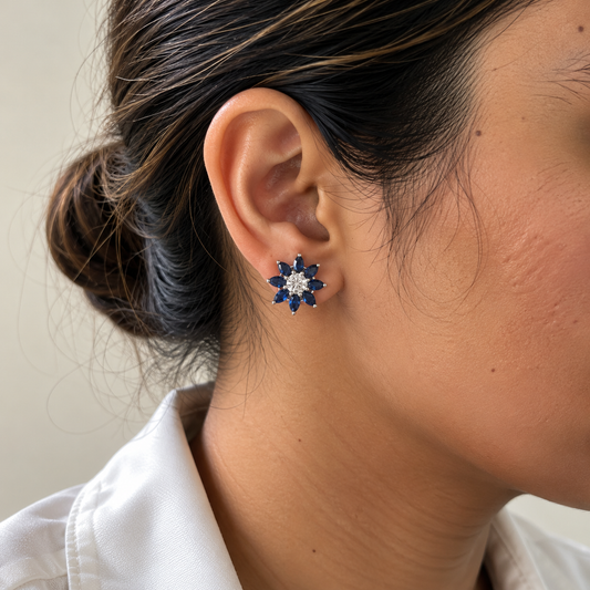 Iris Blue American Diamond Flower Studs