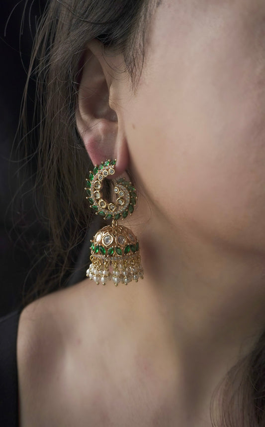 Keri Polki Emerald Jhumkas