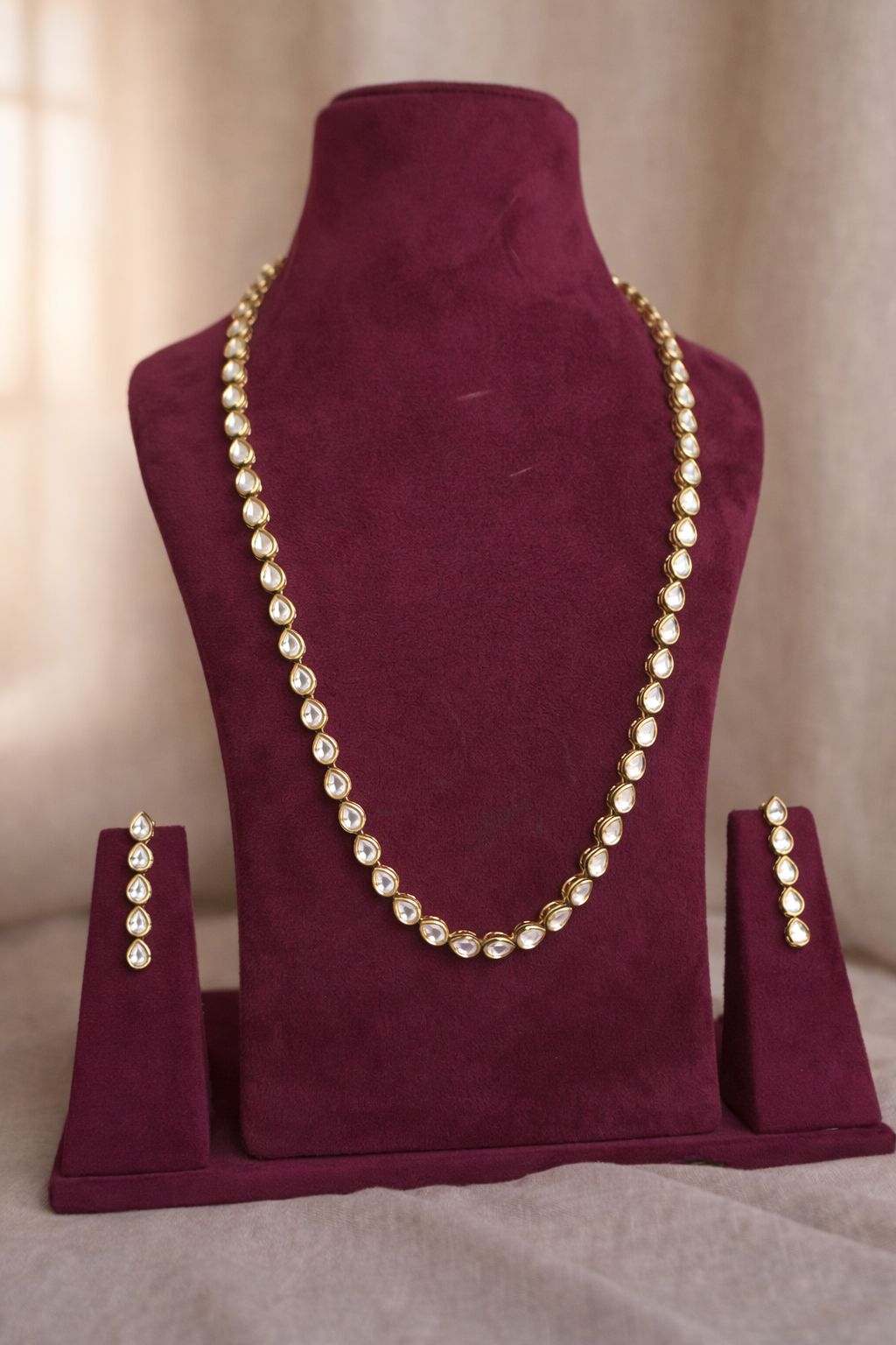 Paan Kundan Long Necklace Set (Necklace & Earrings)