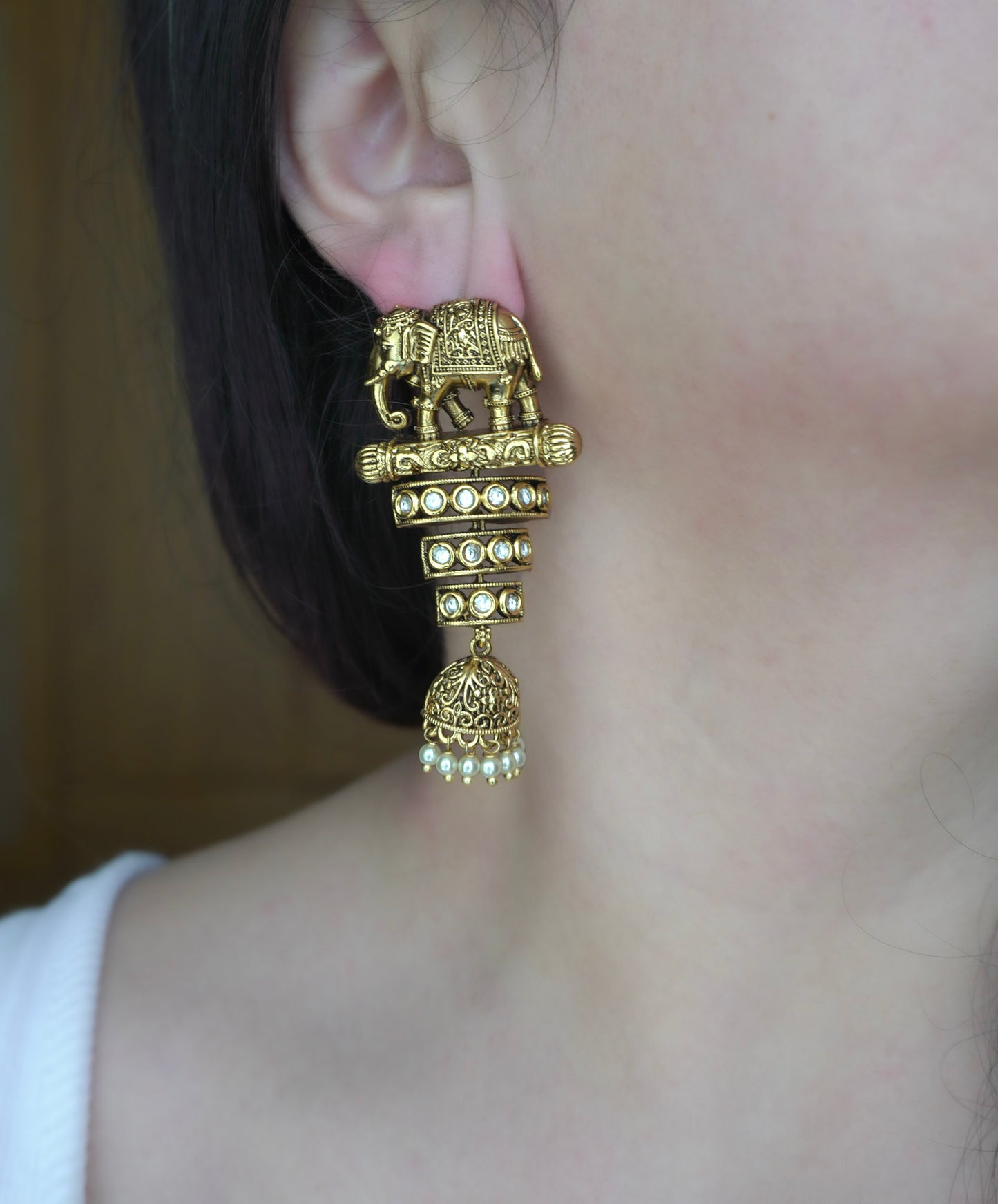Haathi Temple Long Necklace Set (Necklace & Earrings)
