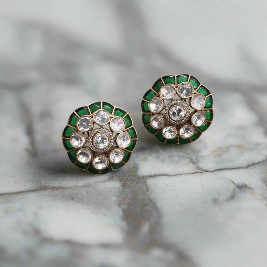Mossanite Kundan Polki Stud Earrings (Colour Options Available)