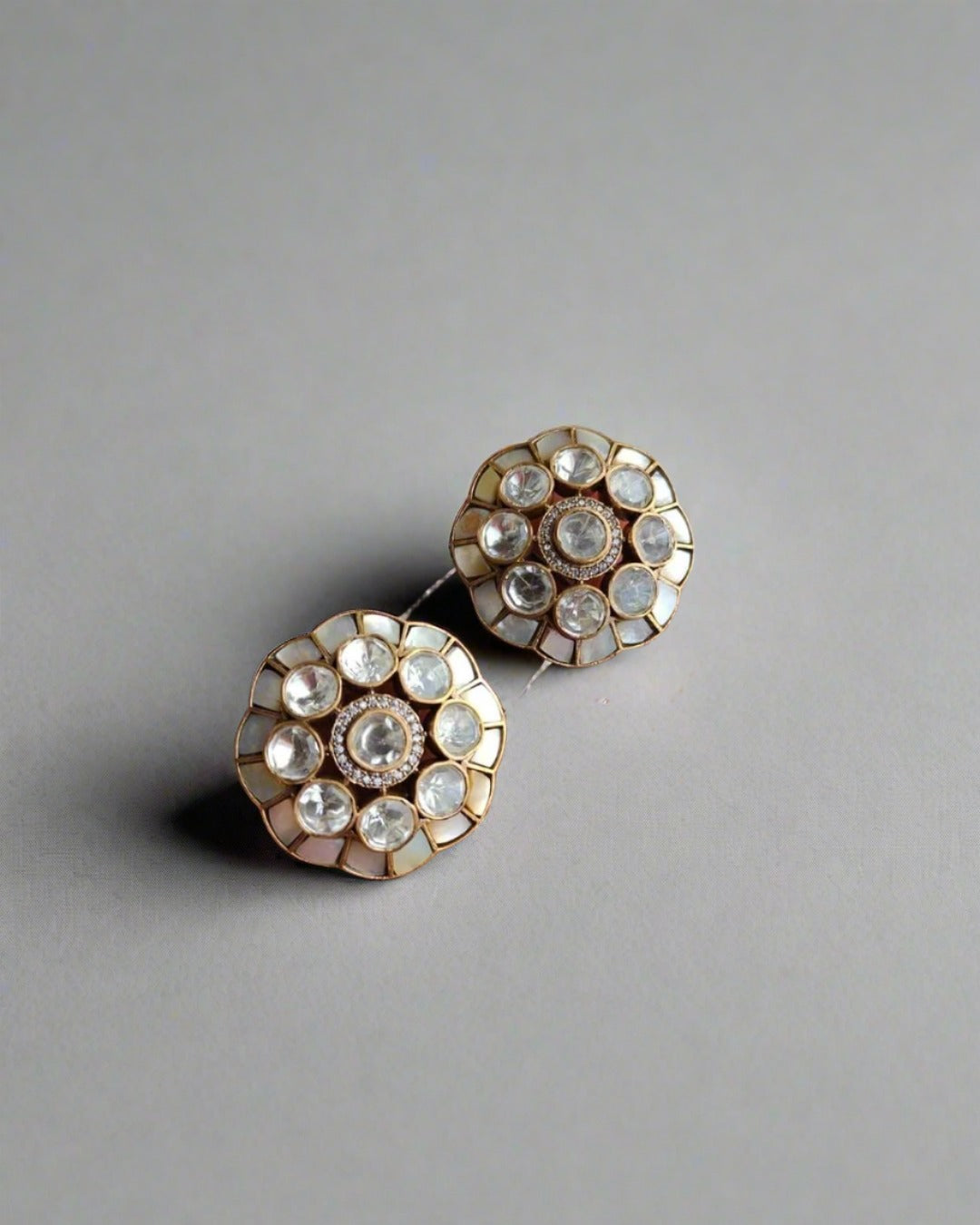 Mossanite Kundan Polki Stud Earrings (Colour Options Available)