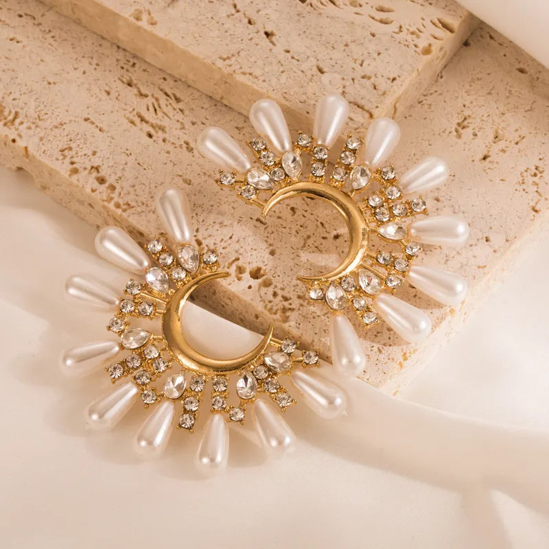 Celeste Pearl & Zircon Crescent Earrings
