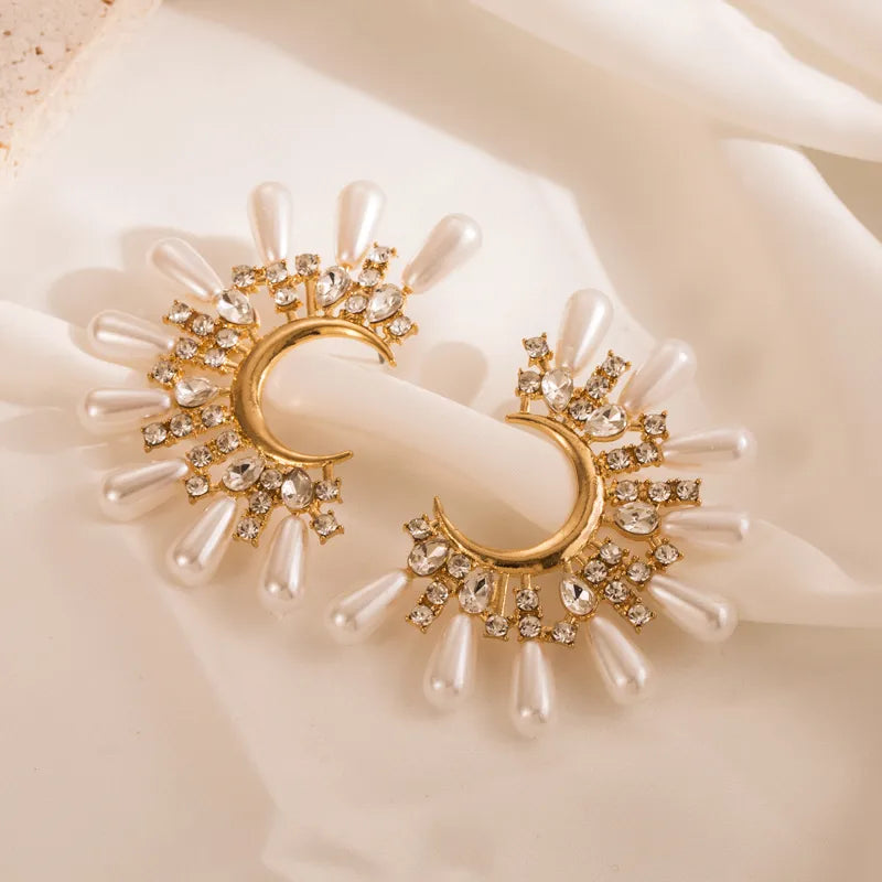 Celeste Pearl & Zircon Crescent Earrings