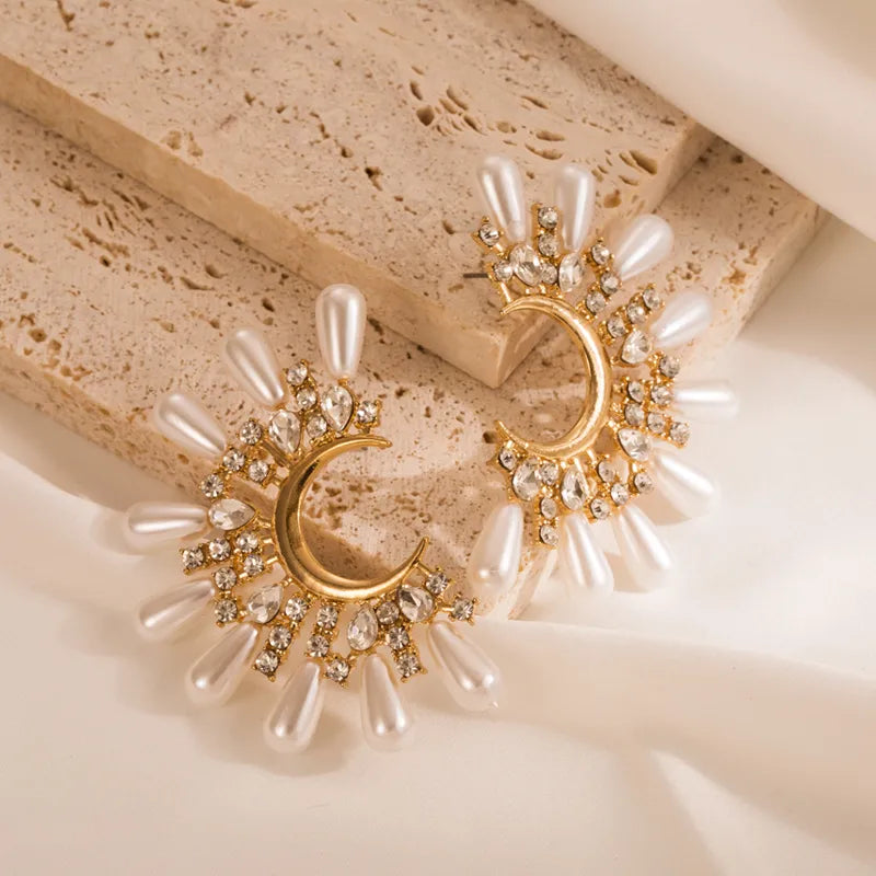 Celeste Pearl & Zircon Crescent Earrings