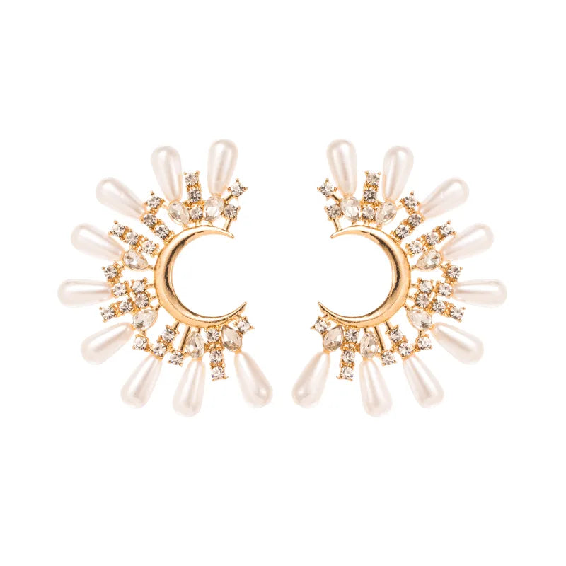 Celeste Pearl & Zircon Crescent Earrings