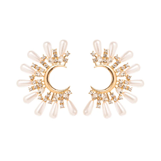 Celeste Pearl & Zircon Crescent Earrings