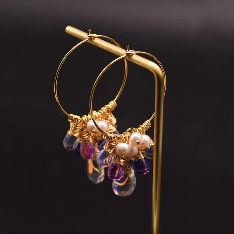 Aurora Beaded Pearl Hoop Earrings