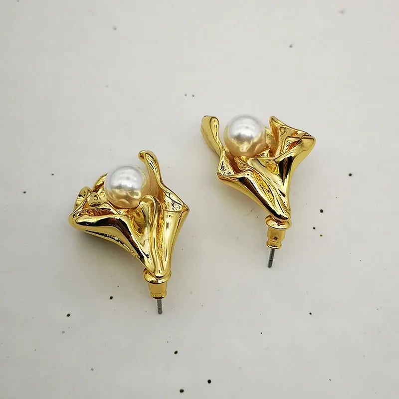 Gilded Bloom Pearl Studs
