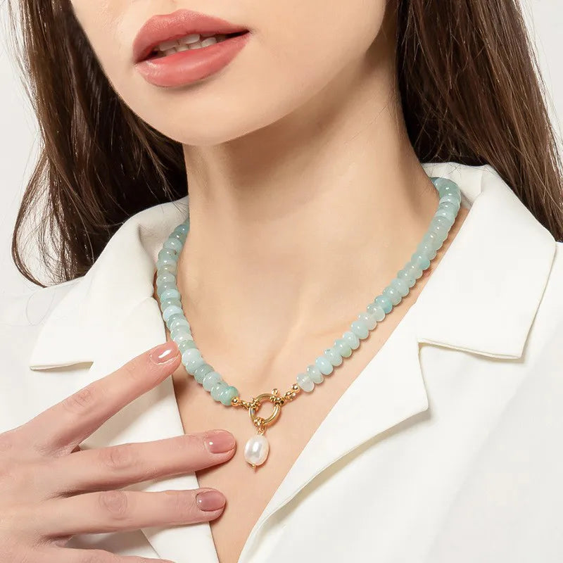 Aqua Mist Beaded Pearl Necklace
