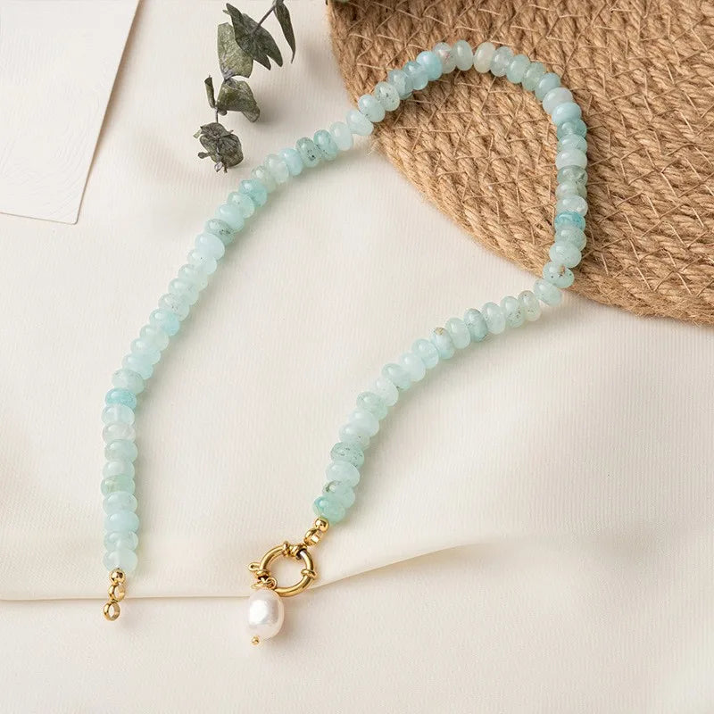 Aqua Mist Beaded Pearl Necklace