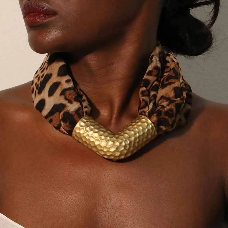 Leopard Twist Choker with Hammered Gold Accent