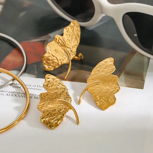 Ginkgo Textured Leaf Stud Earrings