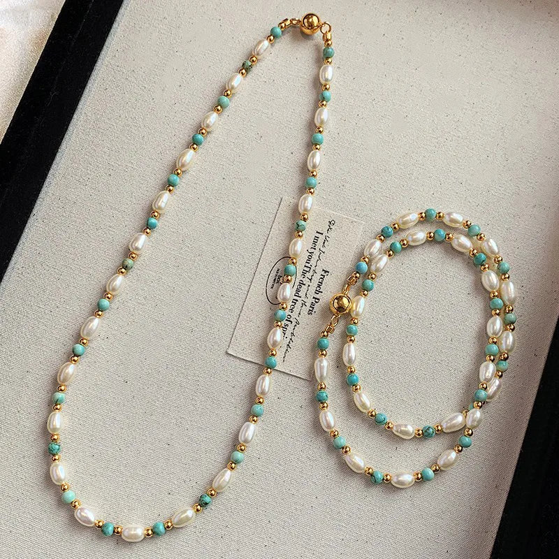 Zoya Freshwater Pearl & Turquoise Bead Necklace