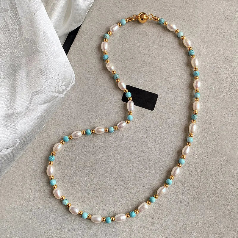 Zoya Freshwater Pearl & Turquoise Bead Necklace