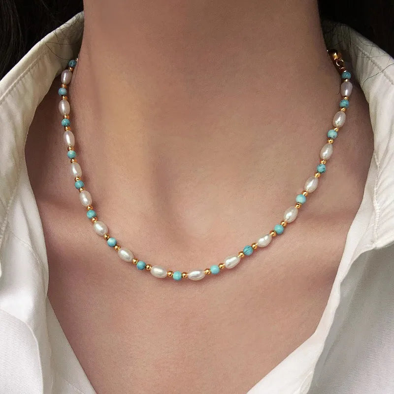 Zoya Freshwater Pearl & Turquoise Bead Necklace