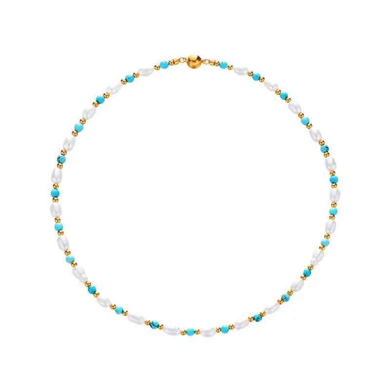 Zoya Freshwater Pearl & Turquoise Bead Necklace