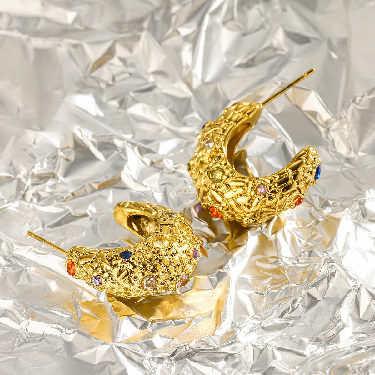 Gemstone Texture Hoop Earrings