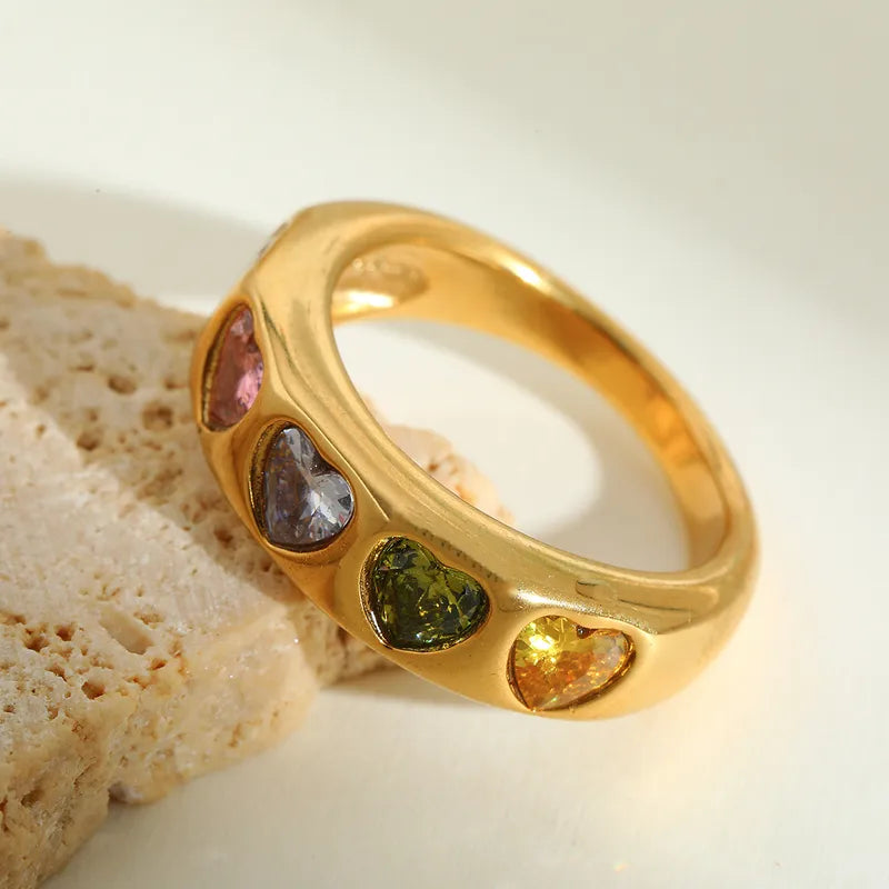 Rainbow Heart Zircon Gold Ring