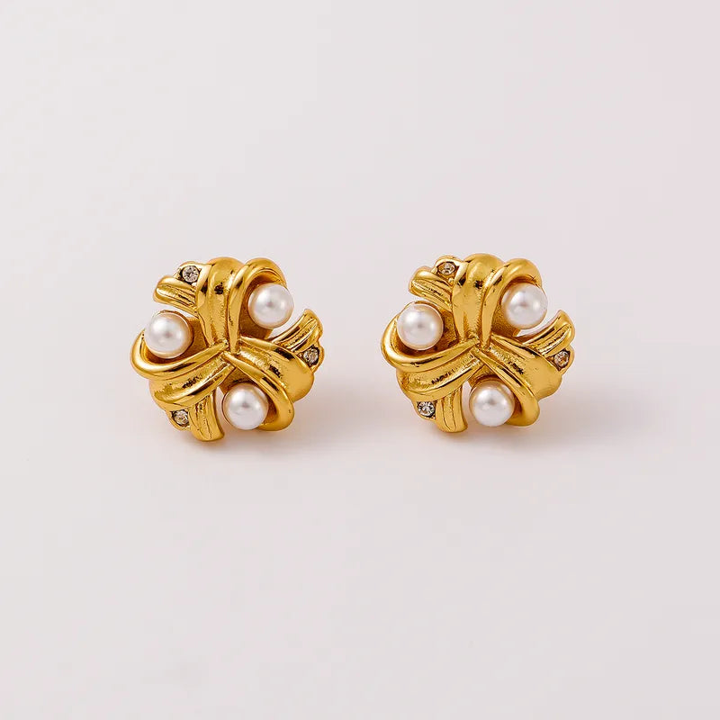 Pearl Knot Stud Earrings – 18K Gold Plated Stainless Steel