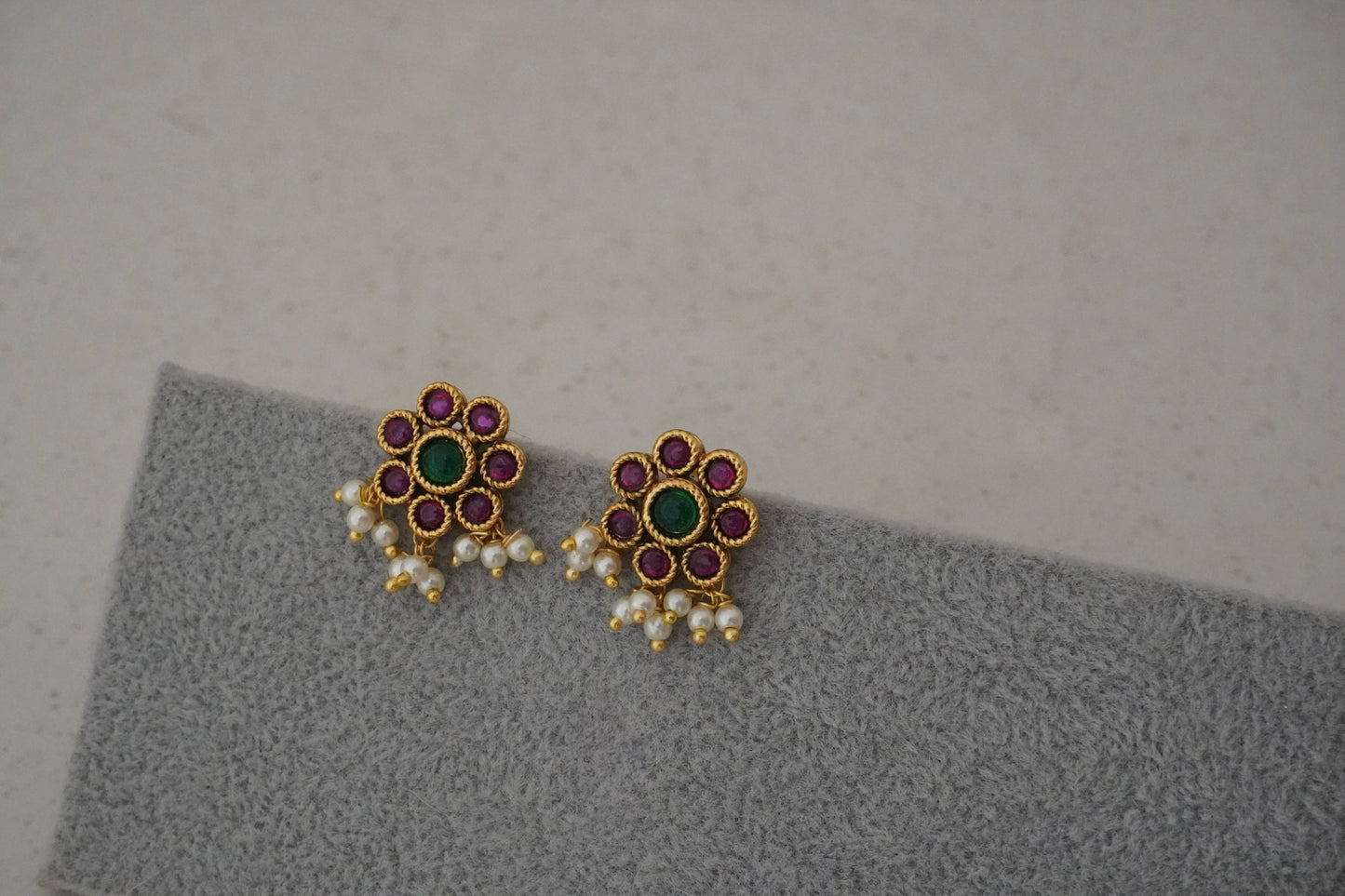 Pink Flower Pearl Studs