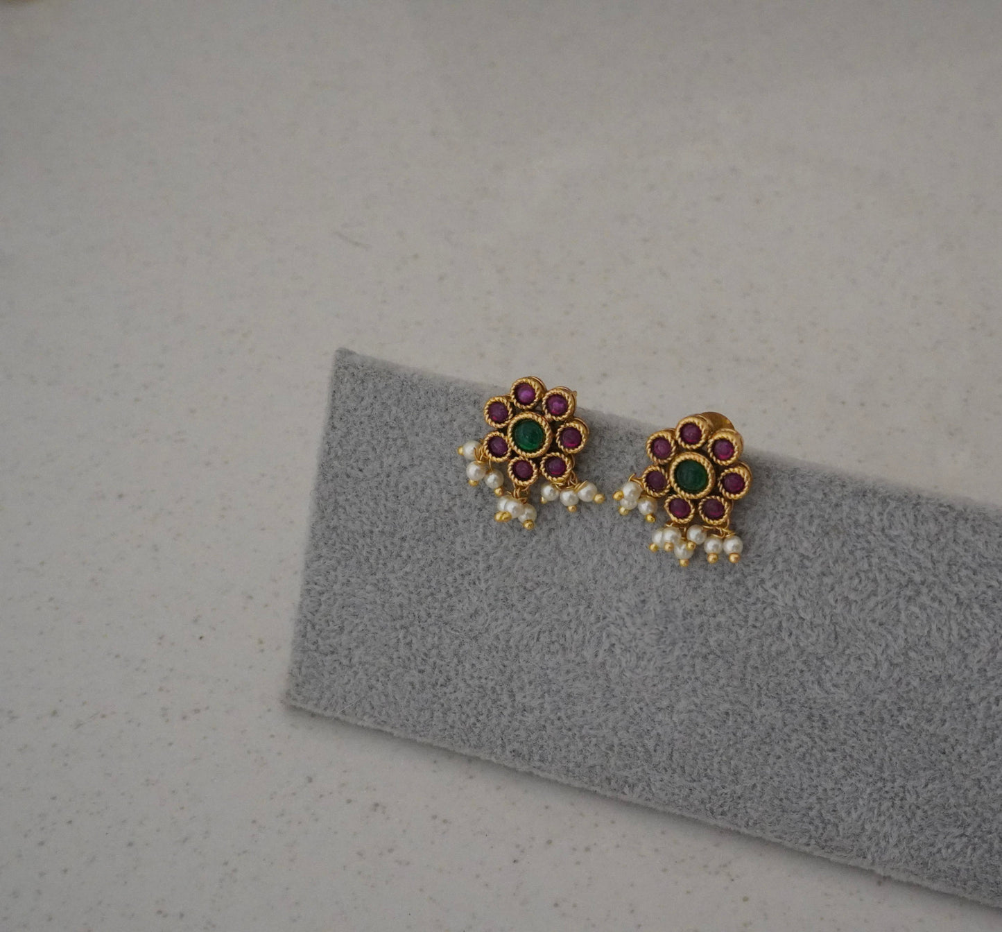 Pink Flower Pearl Studs