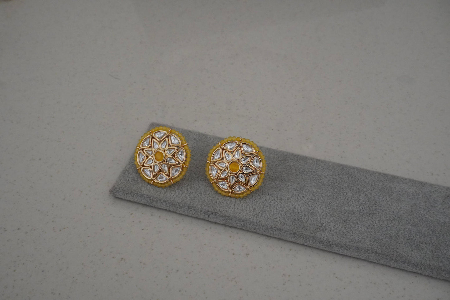 Kundan Yellow Studs