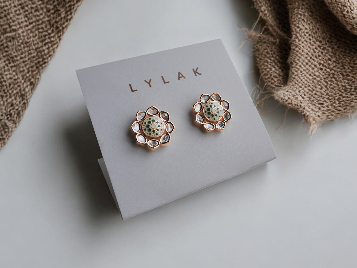 Green Meenakari Polki Stud Earrings
