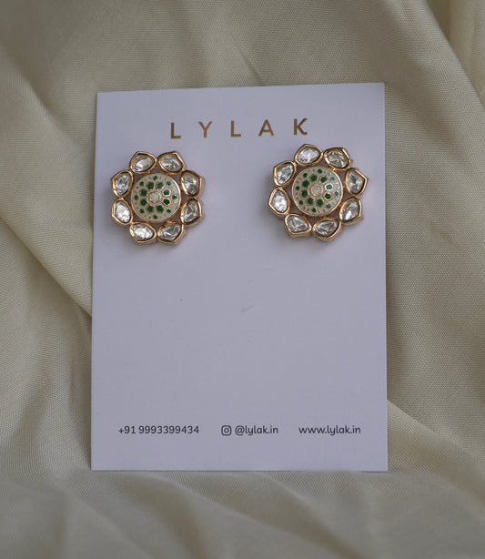 Kiara Green Meenakari Polki Stud Earrings