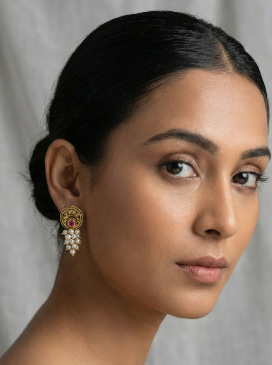 Nayra Pearl Temple Stud Earrings
