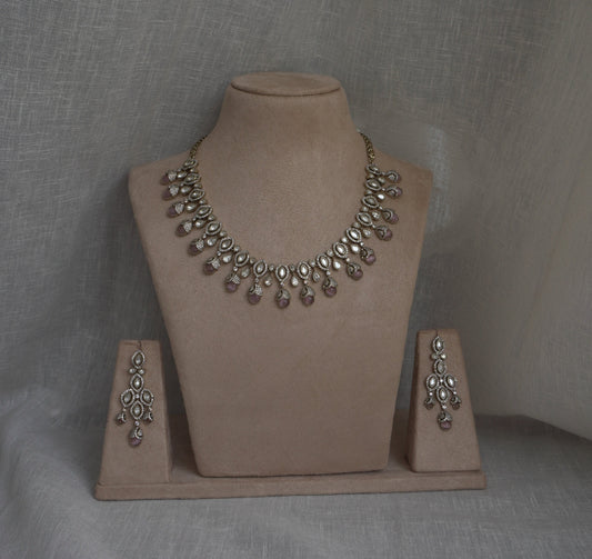 victorian polki necklace set with blush stone drops and matching earrings by lylak