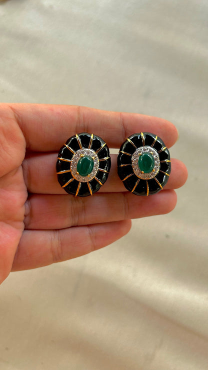 Enamel Diamond Stud Earrings