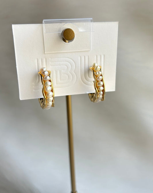 Gold Plated Irregular Pearl Hoop Earrings