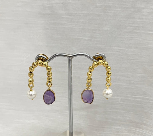 Amethyst Pearl Drop Earrings