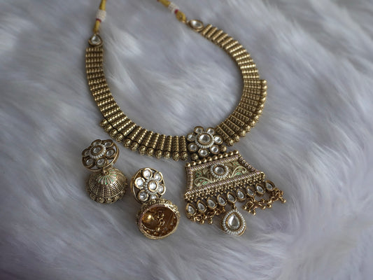 Temple White Rajwadi Necklace Set (Necklace & Earrings)