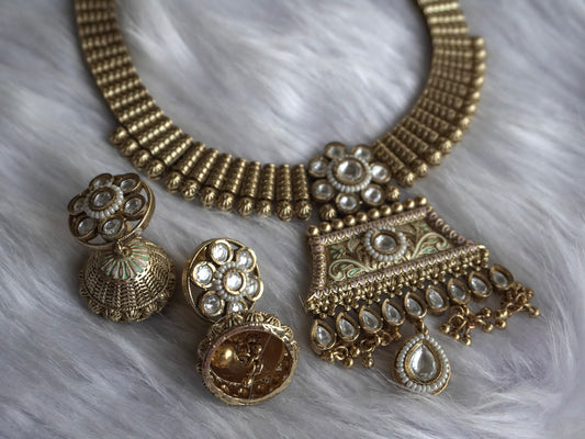 Temple White Rajwadi Necklace Set (Necklace & Earrings)