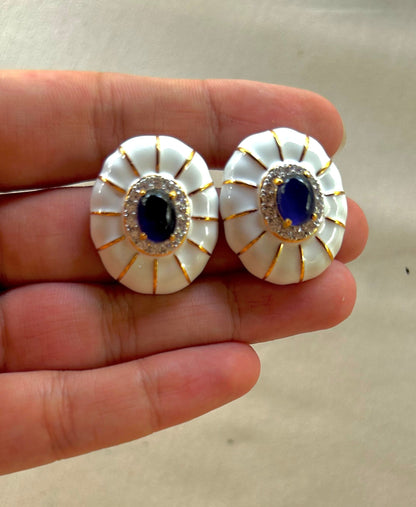 Enamel Diamond Stud Earrings
